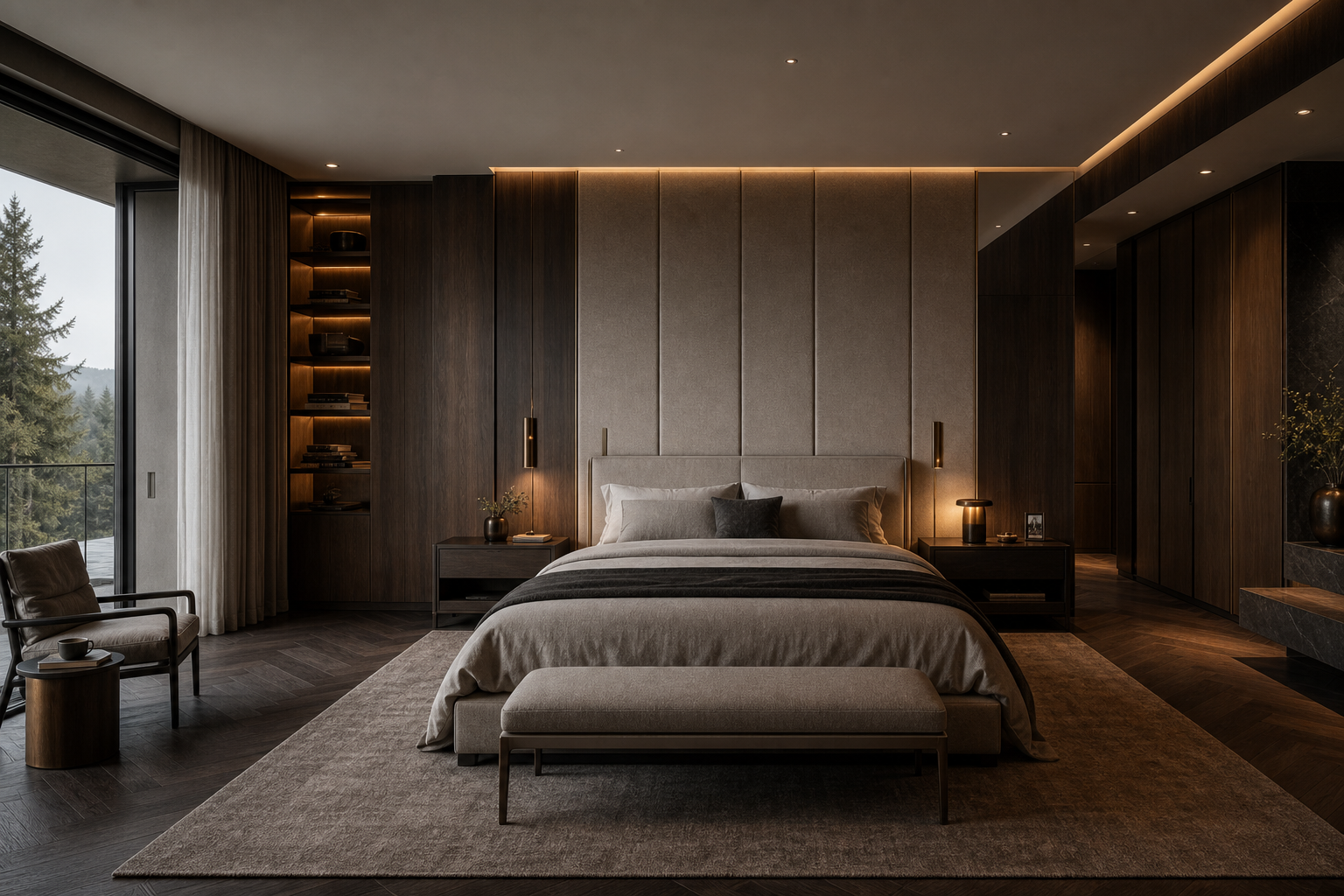 Ruhiges Schlafzimmer mit warmem Licht