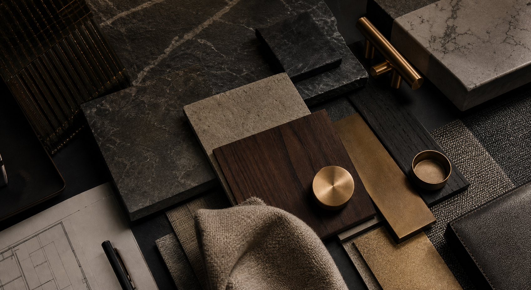 Materialcollage mit Stein, Holz und Bronze